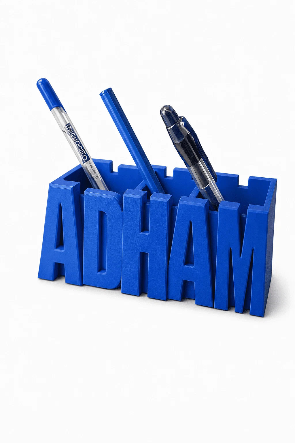 Name Pen Holder, Blocky font in Blue