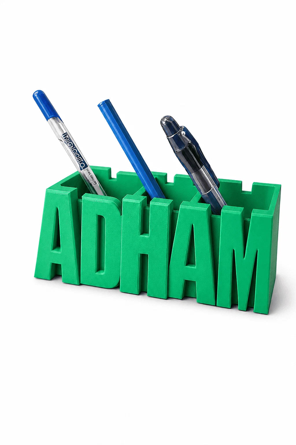 Name Pen Holder, Blocky font in Green