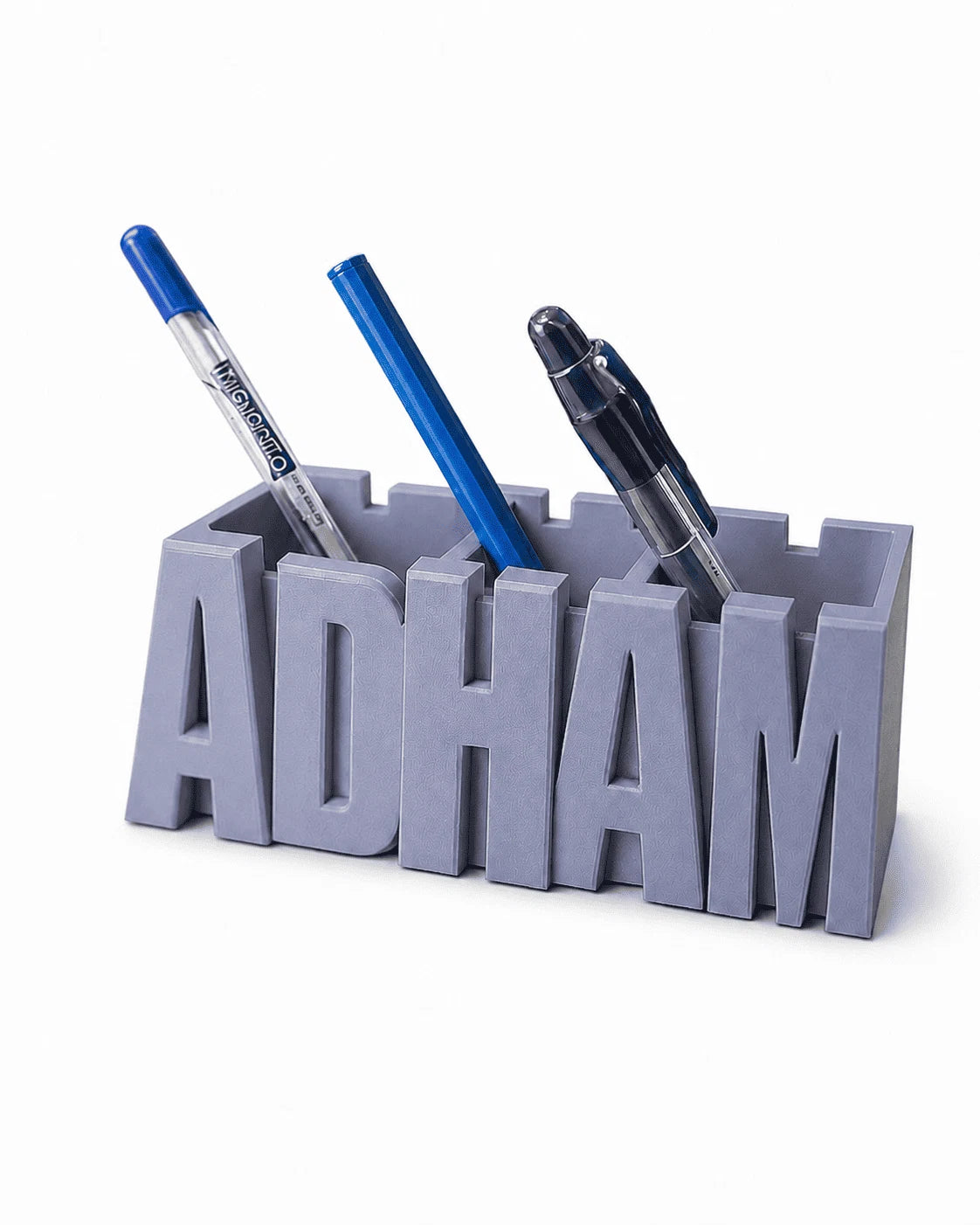 Name Pen Holder, Blocky font in Grey