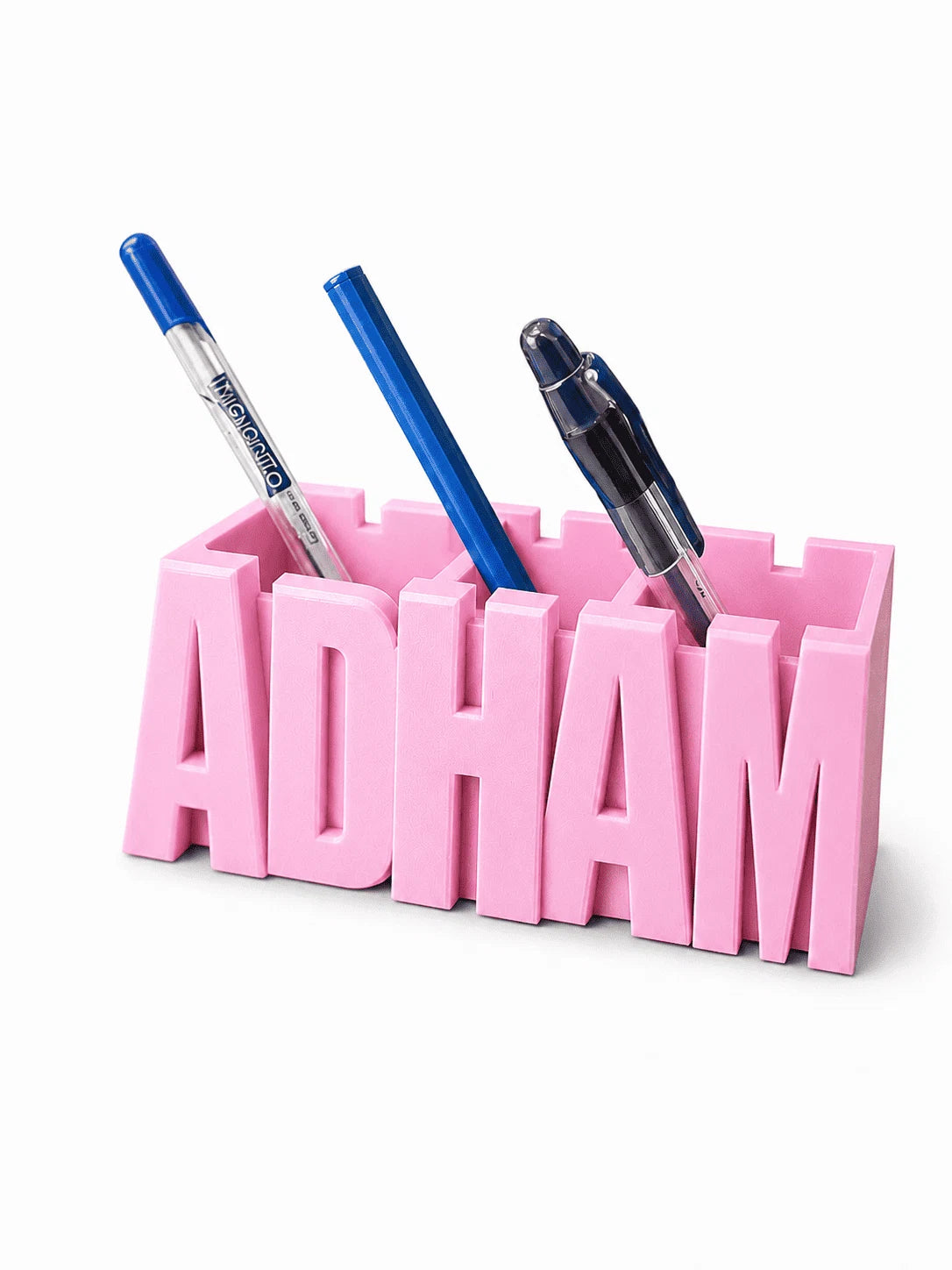 Name Pen Holder, Blocky font in Light Pink