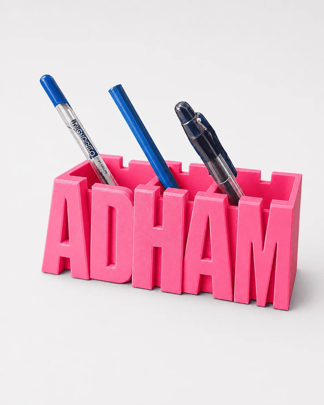 Name Pen Holder, Blocky font in Pink