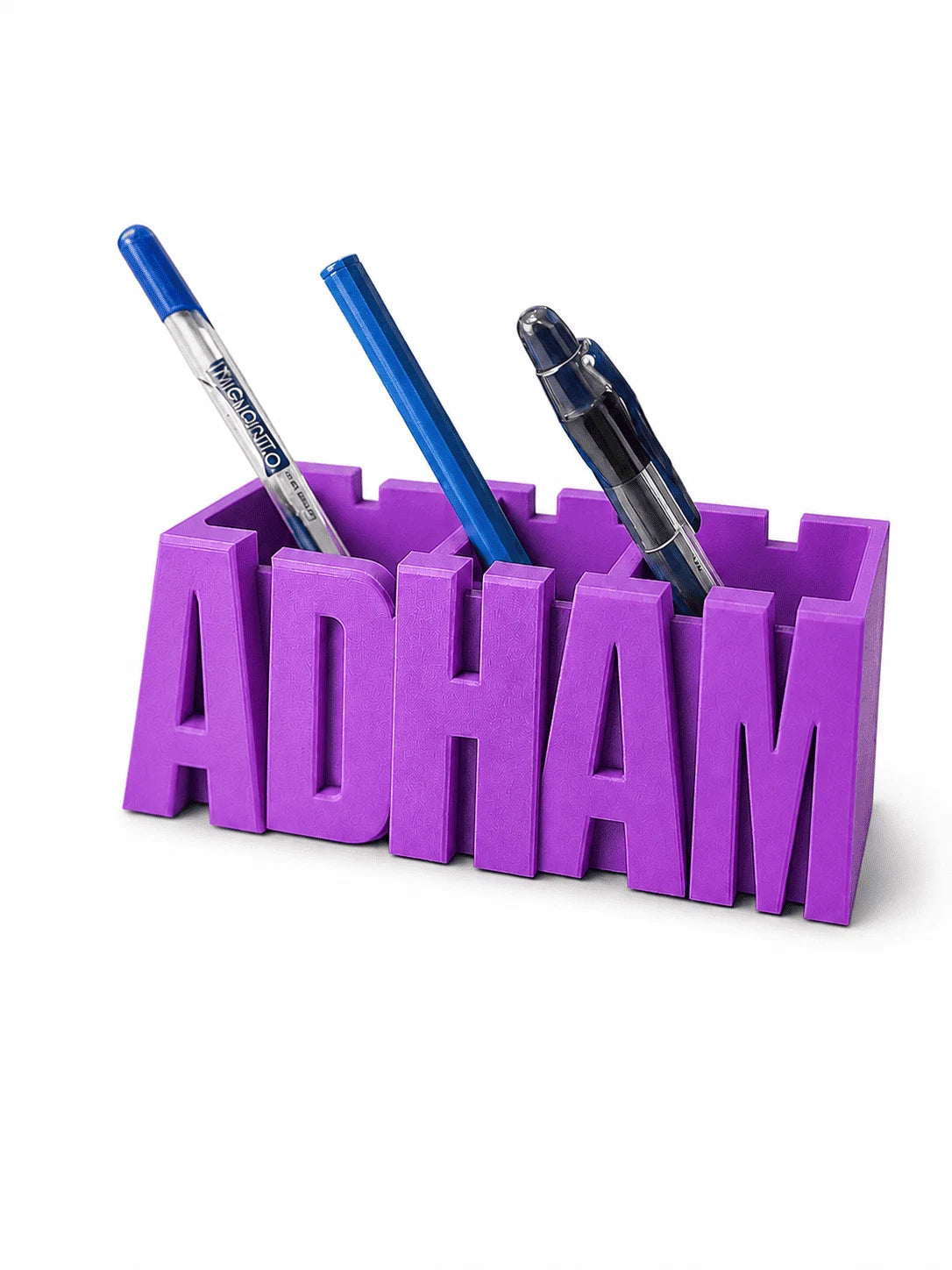 Name Pen Holder, Blocky font in Purple