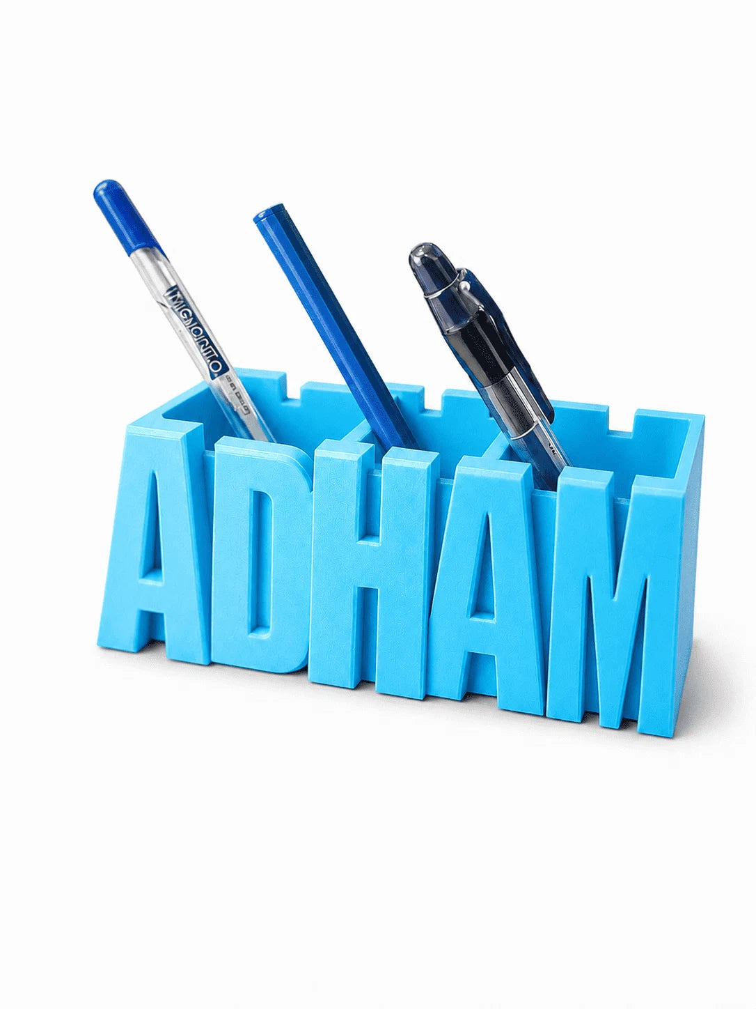 Name Pen Holder, Blocky font in Sky Blue